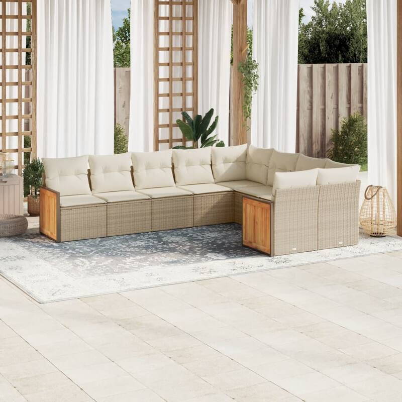 vidaXL Patio Sofa Set with Cushions Outdoor Conversation Furniture Poly Rattan - Beige and Cream - 24.4 x 24.4 x 27.2