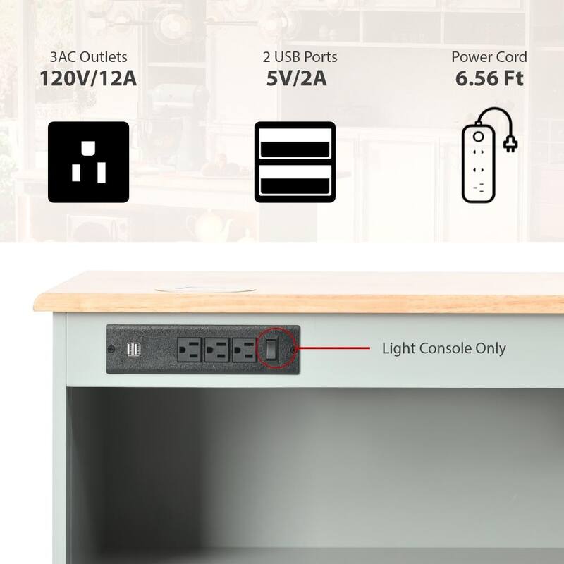 44 in. Rubber Wood Drop-Leaf Countertop Kitchen Island on 5 Wheels with Open Shelf and Wine Rack