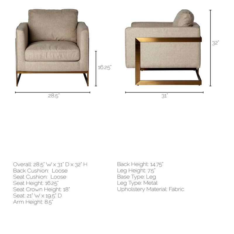Rupert Cream Poly-Linen Seat w/ Gold Stainless Steel Frame Accent Chair
