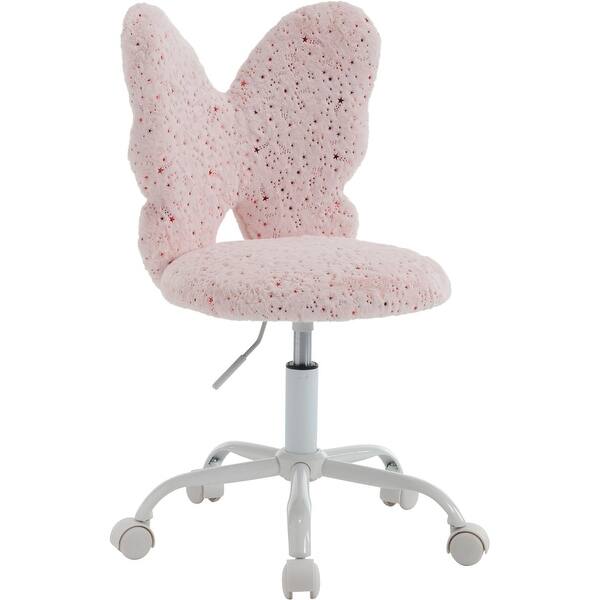 slide 2 of 18, Cute Butterfly Back Kids Desk Chair, Adjustable Furry Swivel Chair for Study/Home/Bedroom/School Star Pink