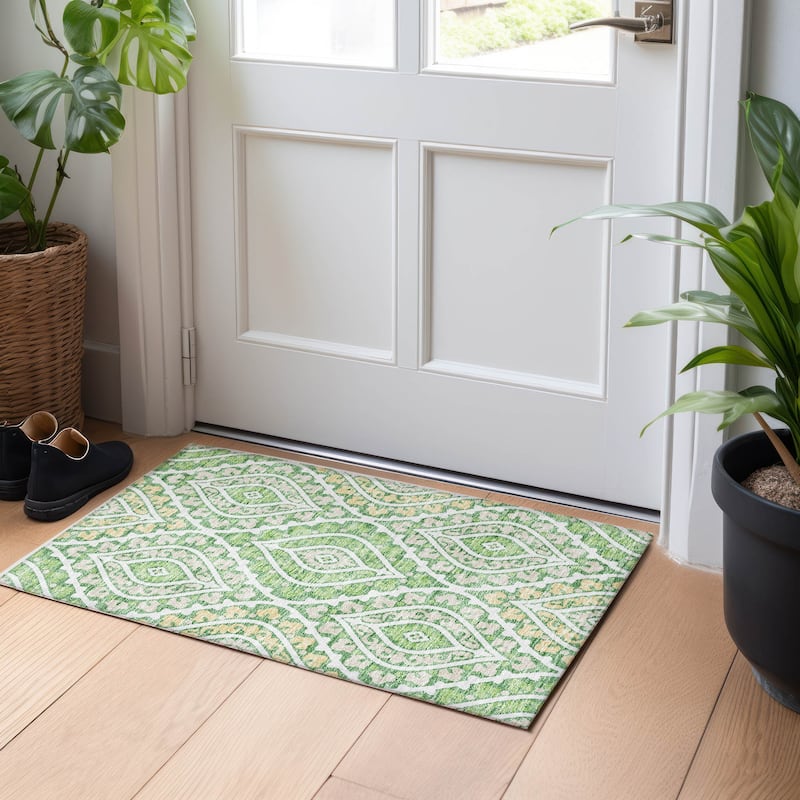 Premium Washable Super Soft Diamond Medallions Mayfield Rug - Green - 1' 8" x 2' 6" - Rectangle