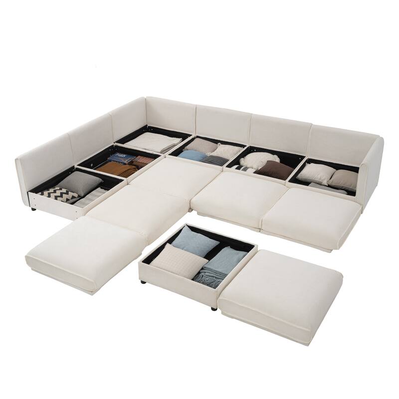 Oversized L Shaped Sectional Sofa Modular Chenille Couch with Storage