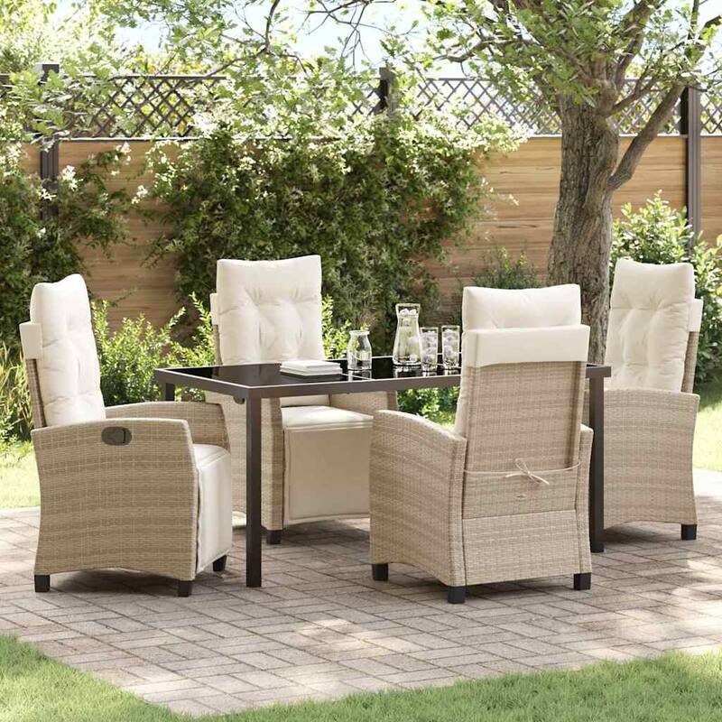 vidaXL Garden Dining Set with Cushion Poly Rattan - Beige-22.44x25.98x43.31"