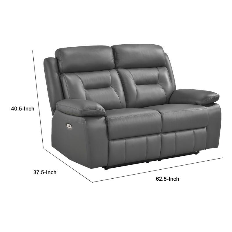 Conia Power Double Recliner Loveseat, Dark Gray Leather, USB, 63 Inch