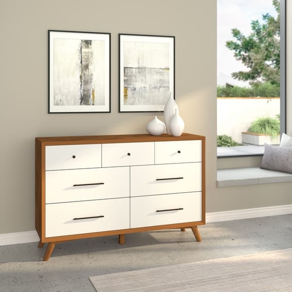 flynn mid century modern 7-drawer dresser acorn Alpine Furniture Flynn Acorn 7 Drawer Dresser