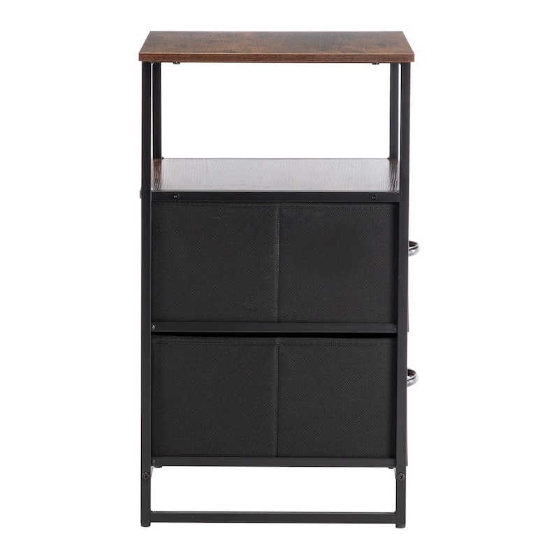 Iron Nightstand Shelf Storage with Fabric Drawer