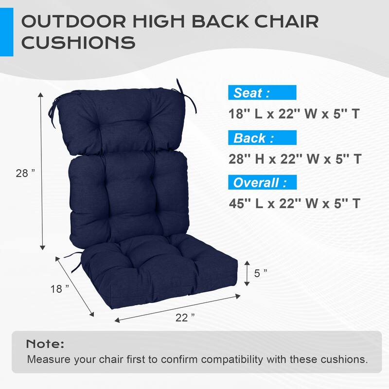 Aoodor Outdoor 45"x 22" x5" Tufted High Back Cushions Patio Replacement Chair Cushion with Ties, Set of 2 - 45" x 22" x 5"