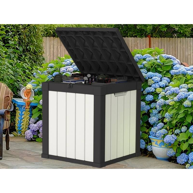 50GAL Deck Box with Lockable Lid -Weatherproof Rattan-Grain Resin Storage, Easy Assembly