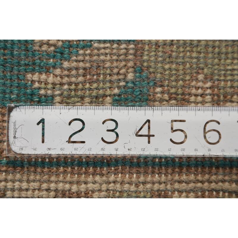 All-Over Green Oushak Indian Area Rug Floral Handmade Wool Carpet - 9'1" x 11'9"