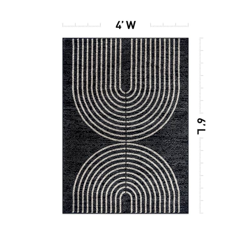 Contemporary Arch Black Ivory Gray Stylish Area Rug for Any Room