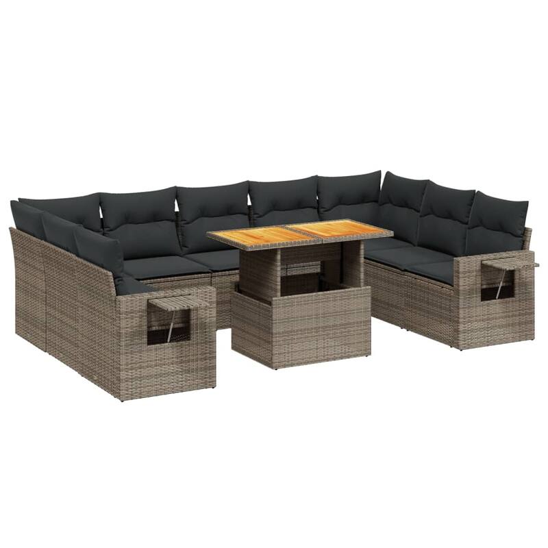 vidaXL Patio Sofa Set with Cushions Table and Sofa Sections 10 Piece Poly Rattan - 21.7 x 39.4 x 28.7