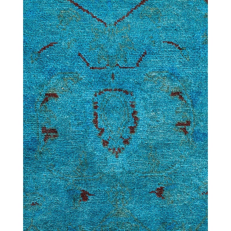 Overton Hand Knotted Wool Vintage Inspired Modern Contemporary Overdyed Blue Area Rug - 4' 1" x 6' 8"