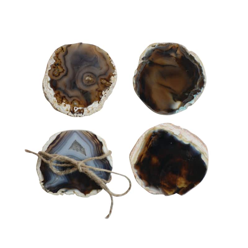 Brown Agate Coaster Set - 4.0"L x 4.0"W x 0.3"H - Brown - 4.0"L x 4.0"W x 0.3"H