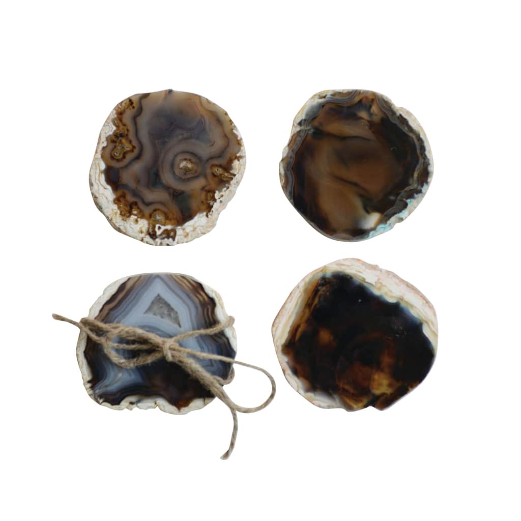 Brown Agate Coaster Set - 4.0"L x 4.0"W x 0.3"H