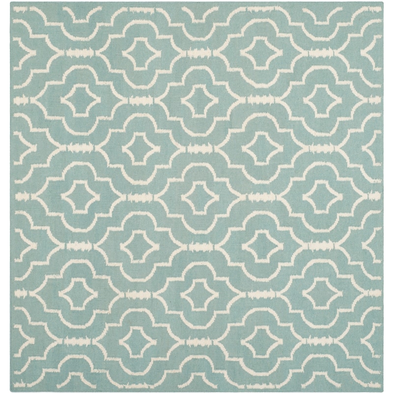 SAFAVIEH Handmade Flatweave Dhurries Lamprini Modern Moroccan Wool Rug - 6' Square - Light Blue/Ivory