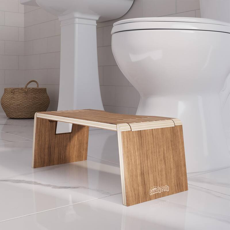 Squatty Potty Oslo Teak Folding Toilet Stool, Compact Stylish and Space-Saving Design for Better Bathroom Posture