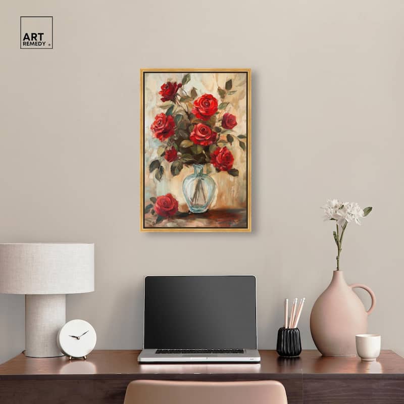 Ruby Roses in Riad Glass Canvas by Art Remedy