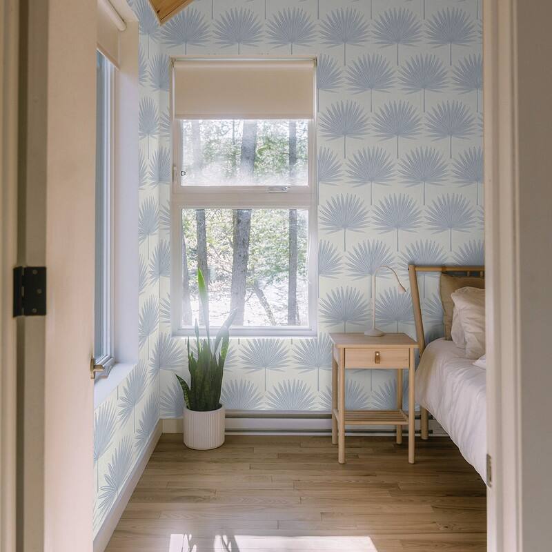 Tempaper Stamped Palm Peel and Stick Wallpaper Powder Blue/Off-White