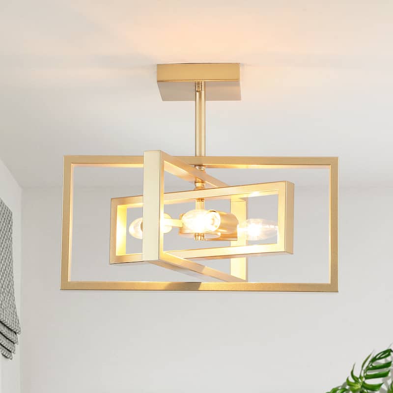 15.8 in. 3-Light Modern Farmhouse Semi-Flush Mount Ceiling Light, Classic Semi Flush Mount Chandelier for Kitchen Dining Room