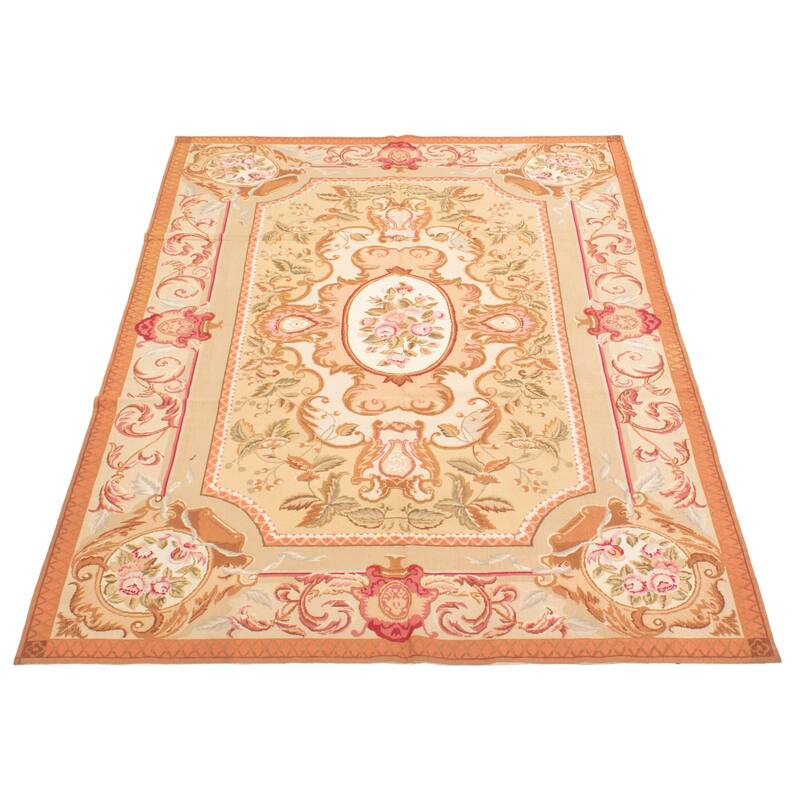 ECARPETGALLERY Flat-Weave Dynasty Beige Cotton Tapestry Kilim - 5'7 x 8'7
