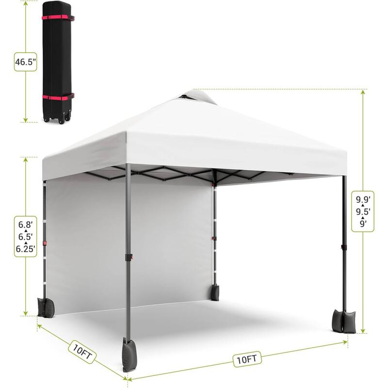 10x10ft Portable Instant Pop Up Canopy Tent with 1 Sidewall for Parties, Camping, Beach - N/A