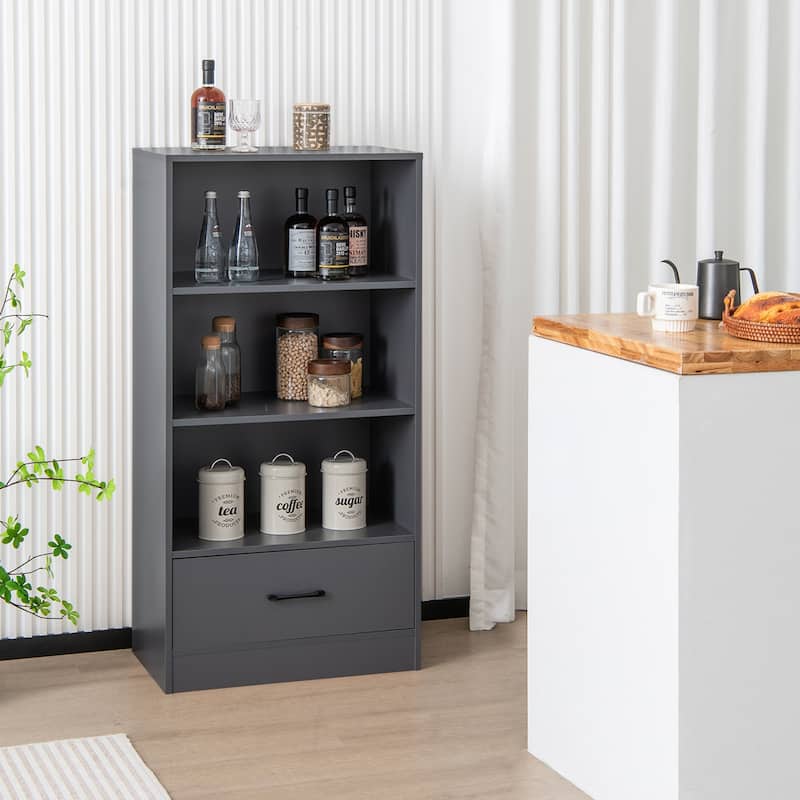 48 Inch Tall 4 Tiers Wood Bookcase with Drawer - 24" x 15" x 48"