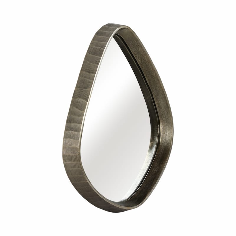 Metal Asymmetrical Mirror with Glass Wood Sculptural Modern Design