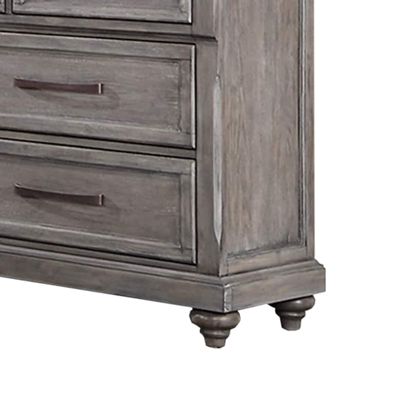 7 Drawers Wooden Dresser with Turned Bun Legs in Gray