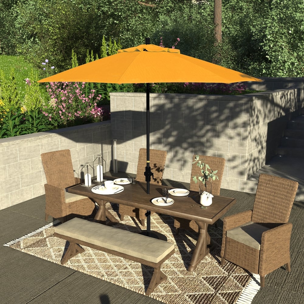 California Umbrella 9' Rd Patio Umbrella Black Aluminum Frame Fiberglass Ribs Crank Lift Collar Tilt, Sunbrella Cilantro