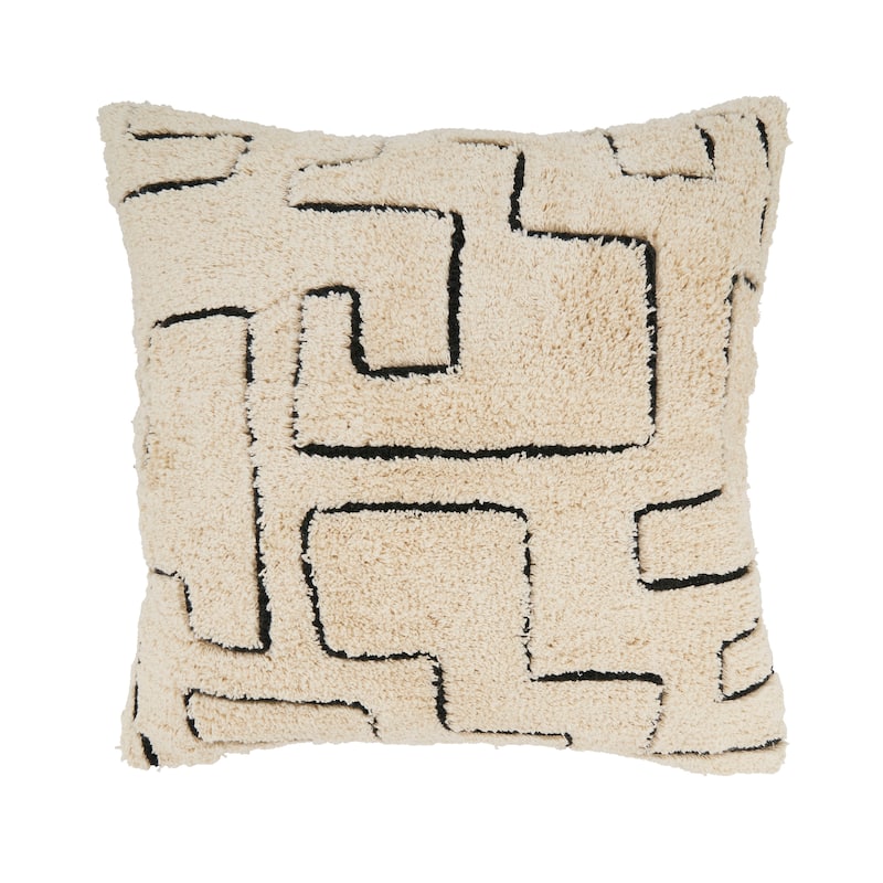 Geometric Splendor Tufted Throw Pillow - Black/Natural - 20"x20" - Feather Down