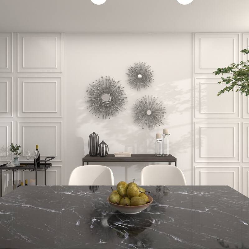 Metal 3D Looped Sunburst Wall Decor with Mirrored Center (Set of 3) - Silver or Gold