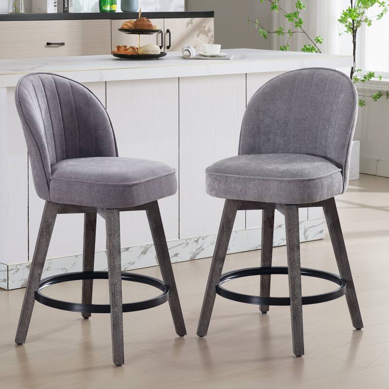 HOMYKA Swivel Bar Stool with Wood Legs Set of 2 - N/A