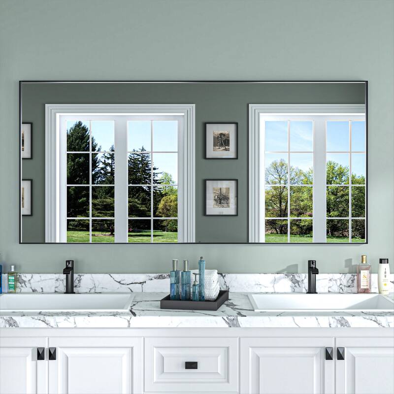 Organnice Rectangular Mirror Modern Black Frame Bathroom Vanity Mirror Clean Glass - 72*32
