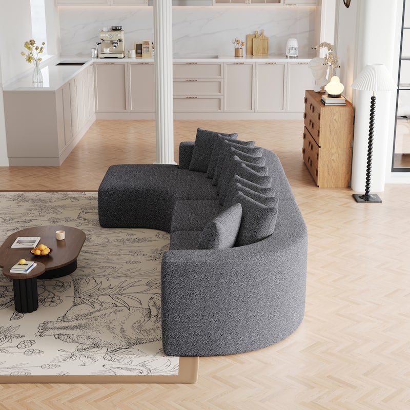 Chenille L-shaped Sectional Sofa with Curved Chaise Lounge and Piloows