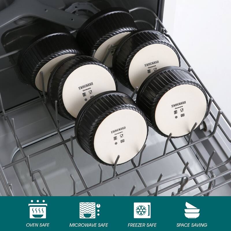 vancasso FORTE 6-Piece Stoneware Matte Black Round Baking Dish