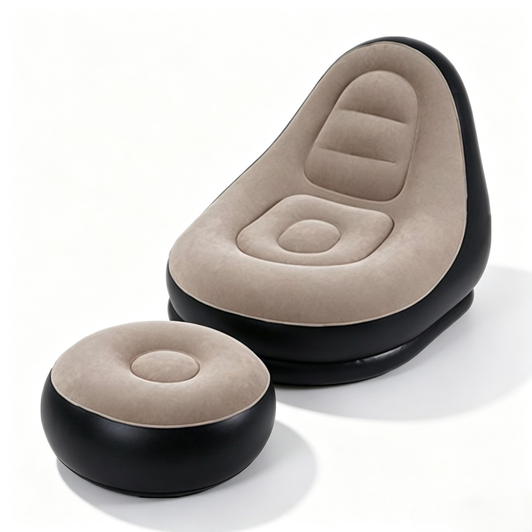 Foldable Flocked Inflatable Lazy Sofa Chair With Matching Foot Stool Waterproof Portable Air Lounge