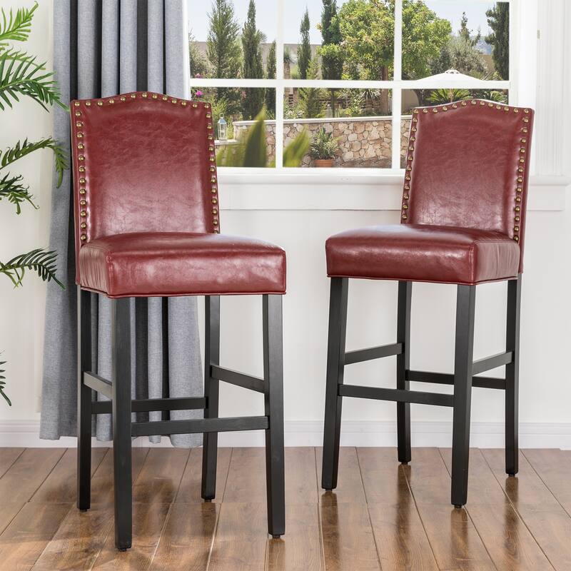 Glitzhome Set of 4 45"H PU Riveted Upholstered Pub/ Bar chairs Bar Stools