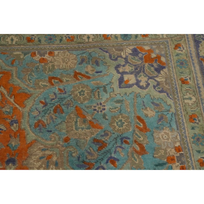 Hand Knotted Oriental 100% Wool Carpet Traditional Floral Oranges & Rust Tabriz Area Rug - 13' 0'' X 9' 10''