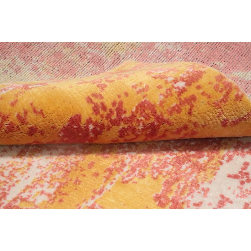 Hand Knotted Oriental Viscose Silk Carpet Modern All-Over Oranges & Rust Abstract Area Rug - 5' 9'' X 4' 0''