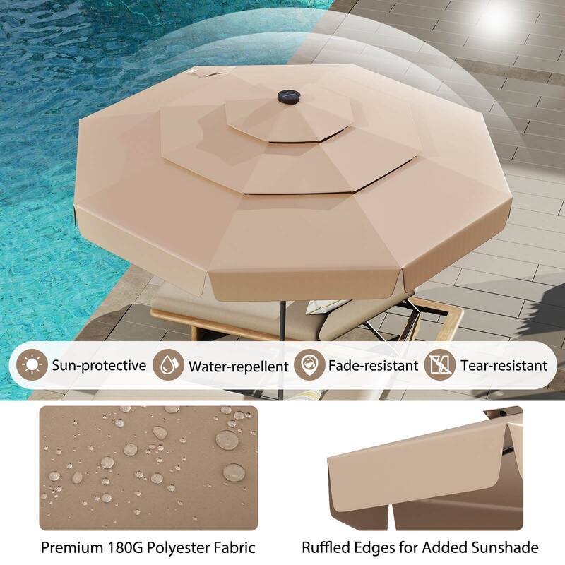 Costway 10 FT Solar Patio Umbrella with 32 LED Lights 3-Tier Vented