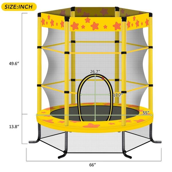 dimension image slide 0 of 2, 4.5FT Trampoline For Kids, 55 Inch Recreational Trampolines W/Safety Enclosure Net, Outdoor Indoor Playground Equipment