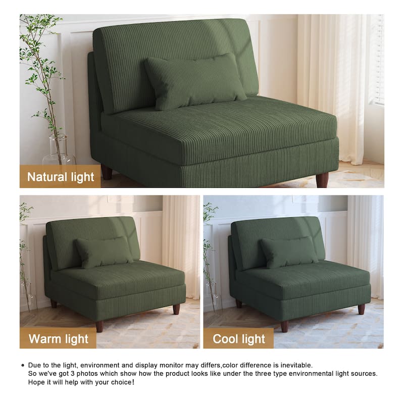 Corduroy Accent Chair with Ottoman Modular Couch Sectional Sofa