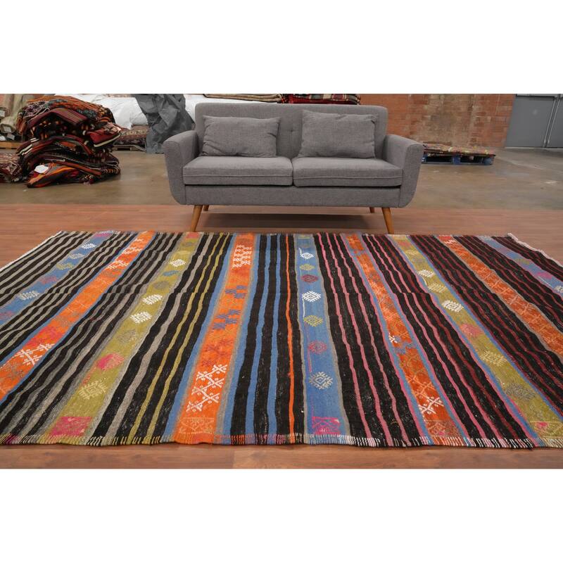 Hand Woven Oriental 100% Wool Carpet Southwestern Tribal Multi-Colored Kilim Area Rug - 10' 2'' X 6' 6''
