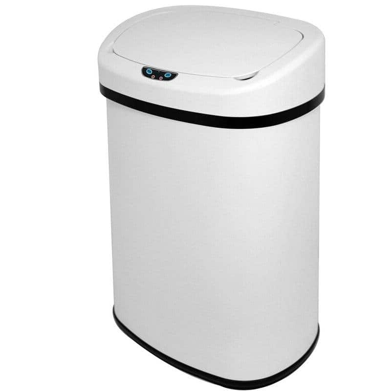 White 13 Gallon Stainless Steel Trash Can with Motion Sensor Lid and Easy Cleaning Design