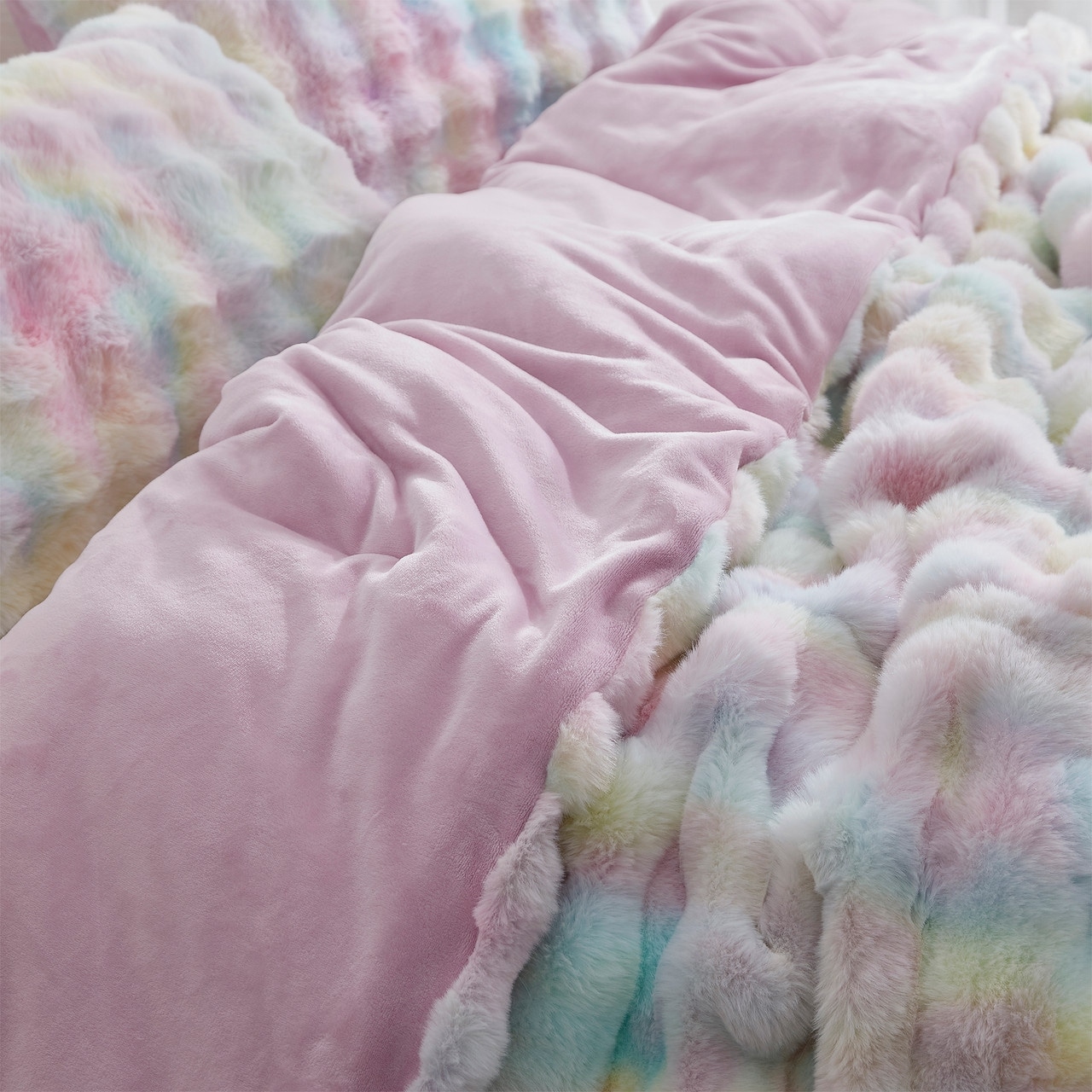 Unicorn rainbow faux fur comforter set cheap