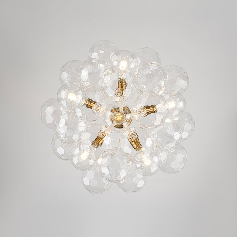 Brass 6-light Dimmable Cluster Clear Cut glass Globe Chandelier