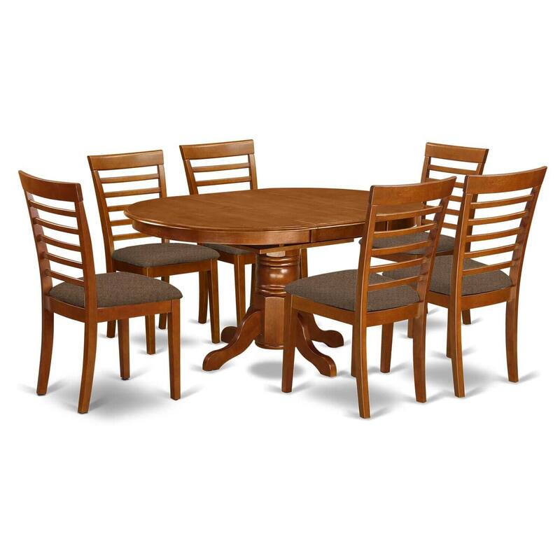 7-Piece Oval Saddle Brown Finish Solid Wood Top Dining Table with 6-Chairs with