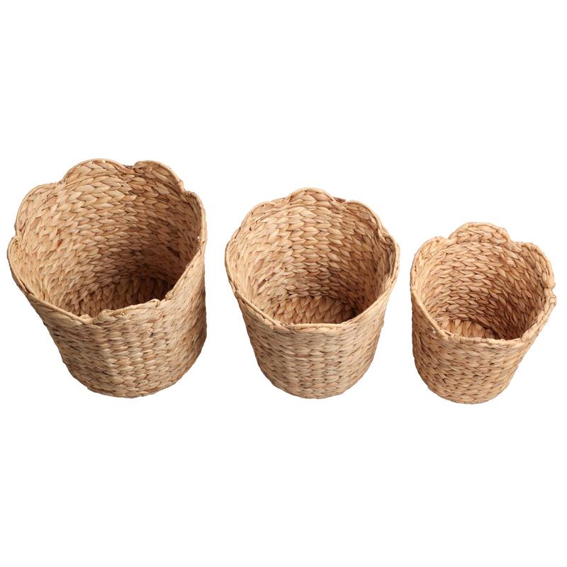 Handwoven Water Hyacinth Scalloped Edge Nesting Baskets (Set of 3)