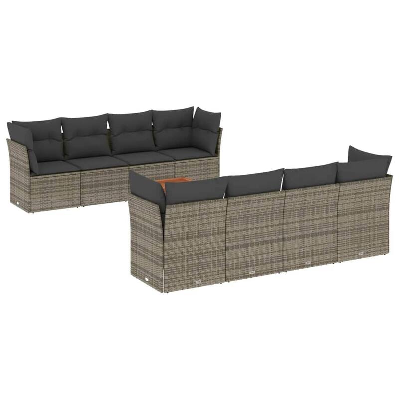 vidaXL Patio Sofa Set with Cushions Outdoor Furniture 9 Piece Poly Rattan - 21.7 x 21.7 x 14.6
