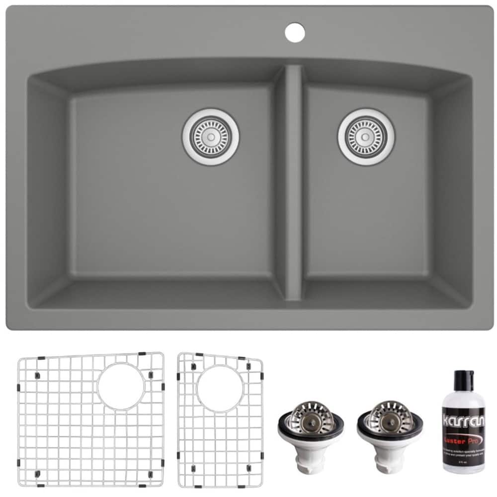 Karran USA QT-711-PK1 Quartz QT 33" Drop In Double Basin Quartz